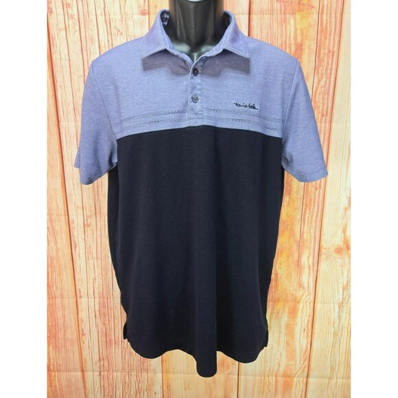 Travis Mathew Mens Polo Medium Colorblock Purple/Black Pima Cotton Blend - Picture 1 of 9